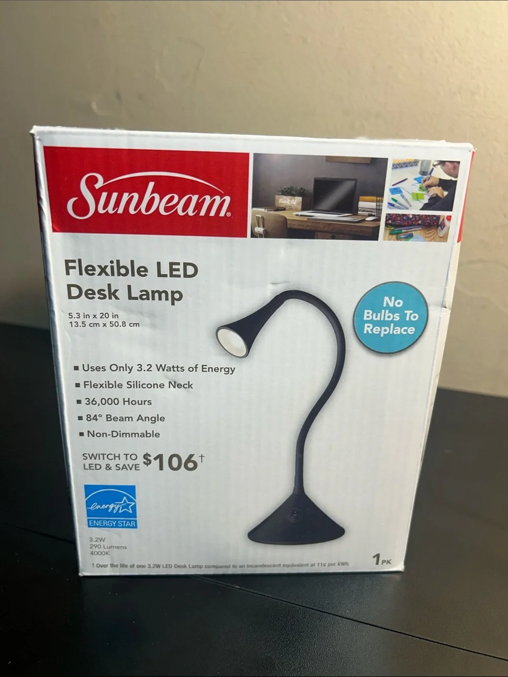 Sunbeam Flexible LED Desk Lamp New in Box.